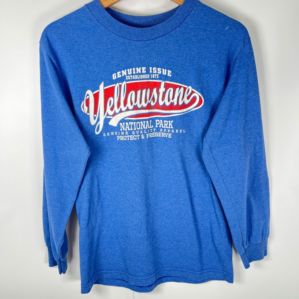 Alstyle Yellowstone National Park Blue Long Sleeve Graphic T-Shirt Mens Small